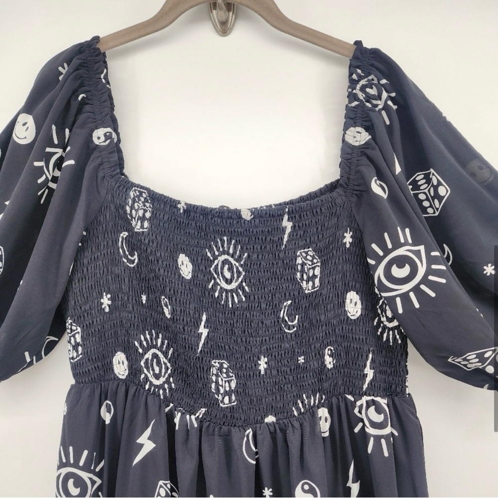 Dressed In Lala What's Your Sign Black White Smocked Maxi Dress Size XL - Picture 4 of 9